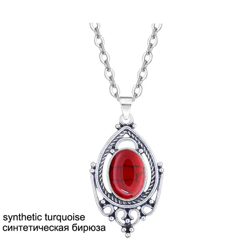 Vintage Water Drop Pendant Natural Jades Lapis Opal Necklace
