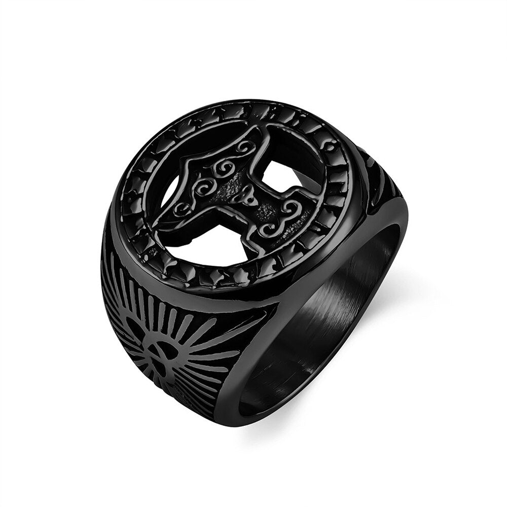 Vintage Stainless Steel Viking Thor's hammer Ring For Men