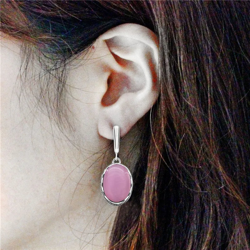 Anstory Oval Opal Jewelry Set Necklace Earrings Rings For Women