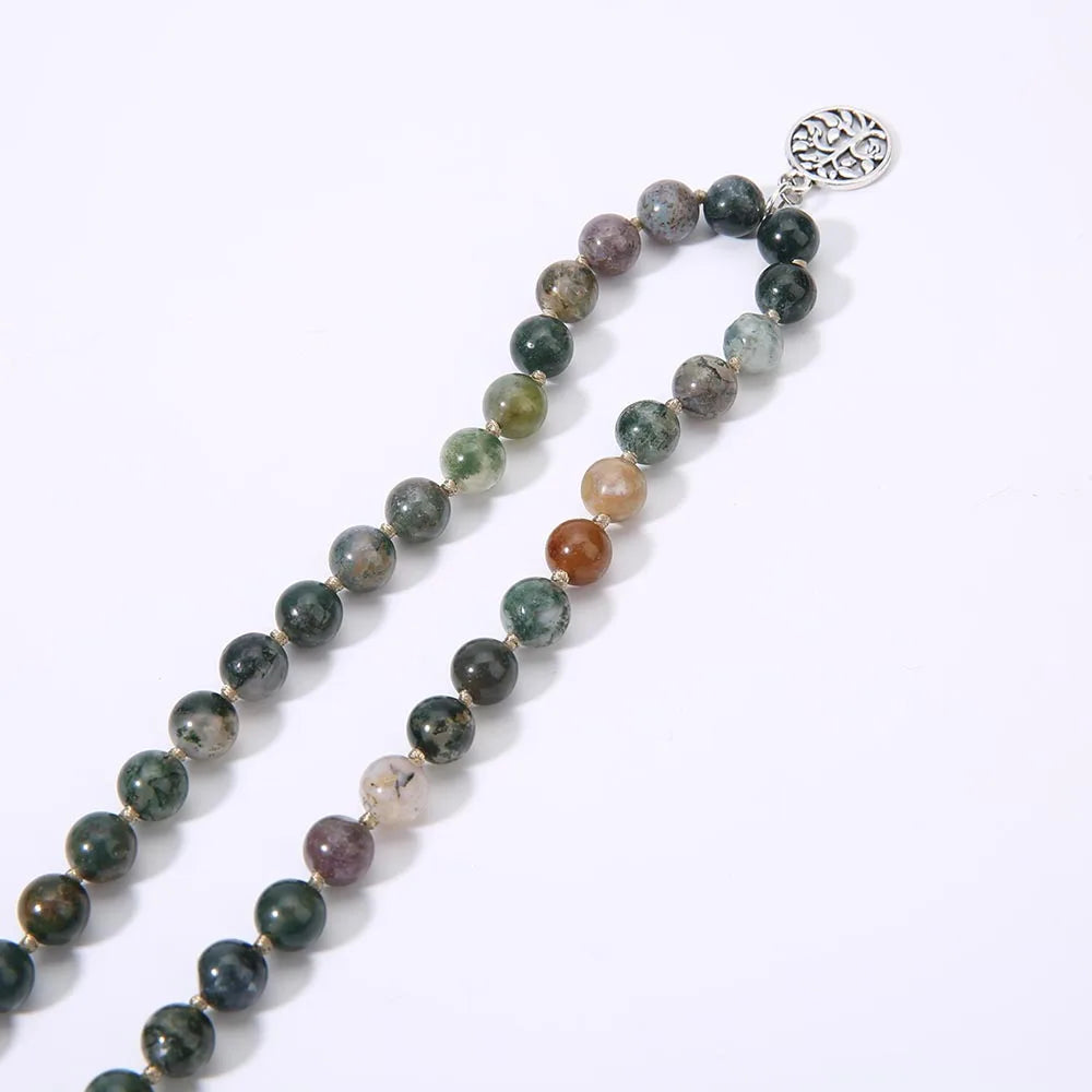 8mm Natural Indian Agate Beads Knotted 108 Mala Necklace