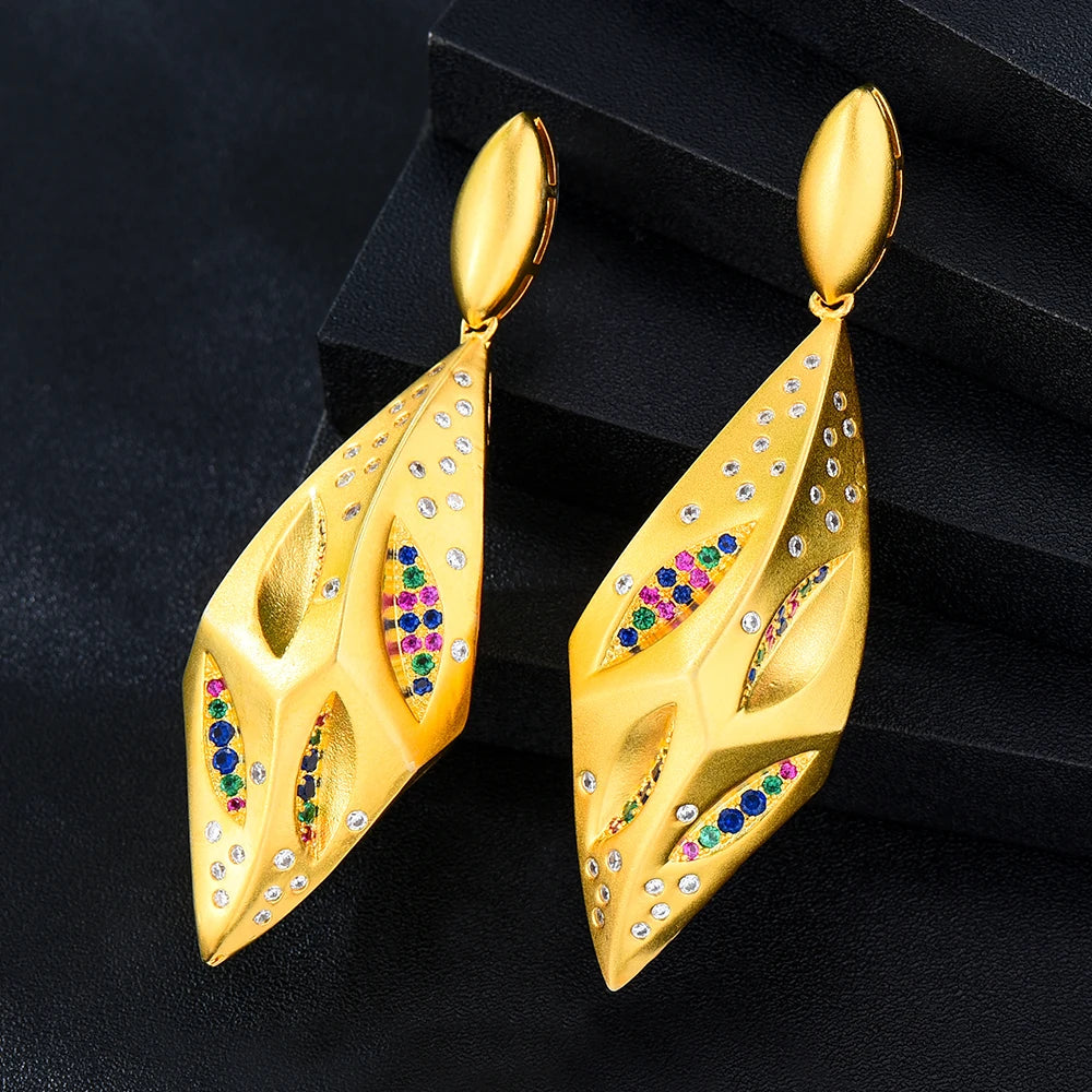New Original Luxury Geometric Big 3D Drop Earrings Full Cubic Zirconia for Women
