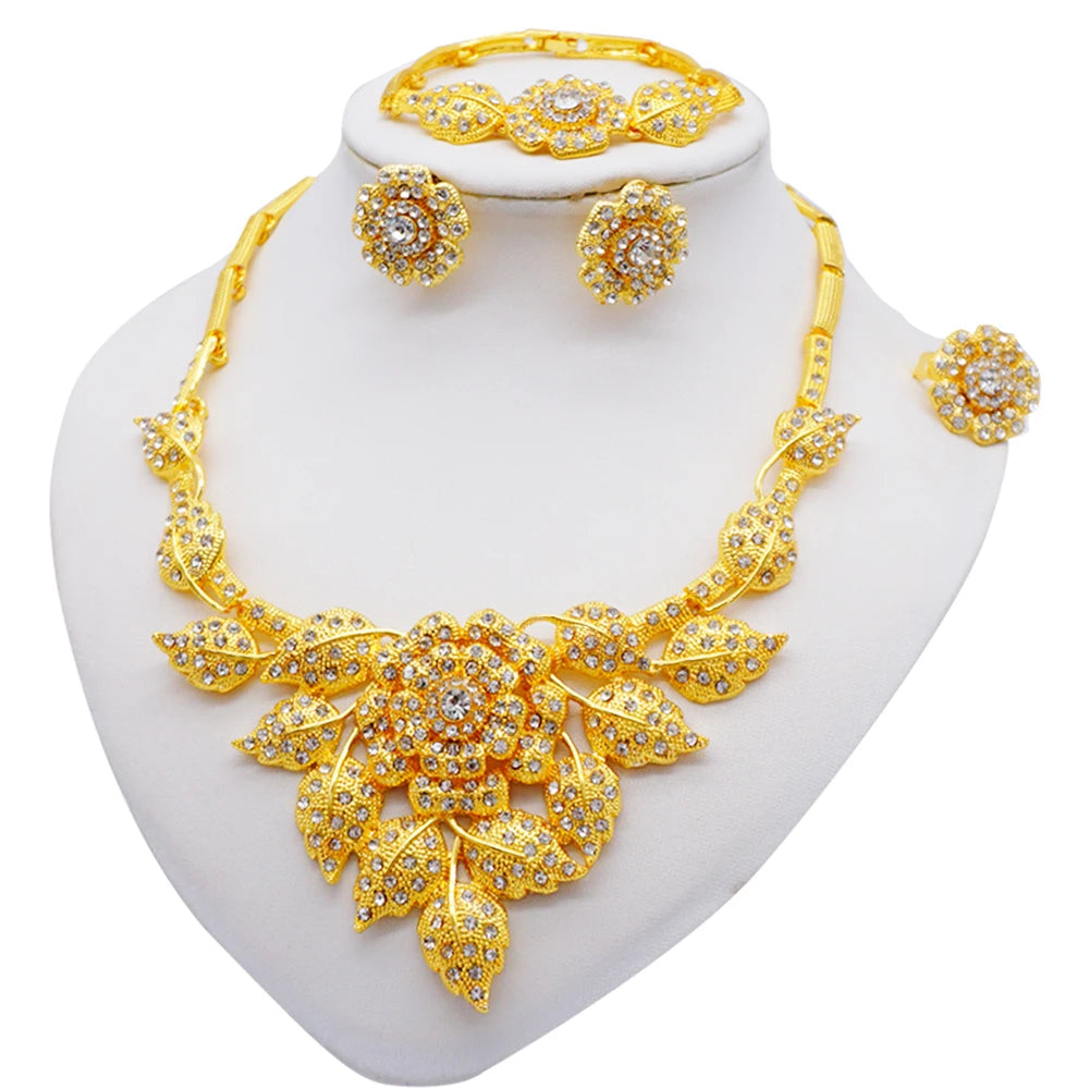 Ethiopia Gold Color Dubai Necklace Earrings Bracelet Ring Jewellery Sets