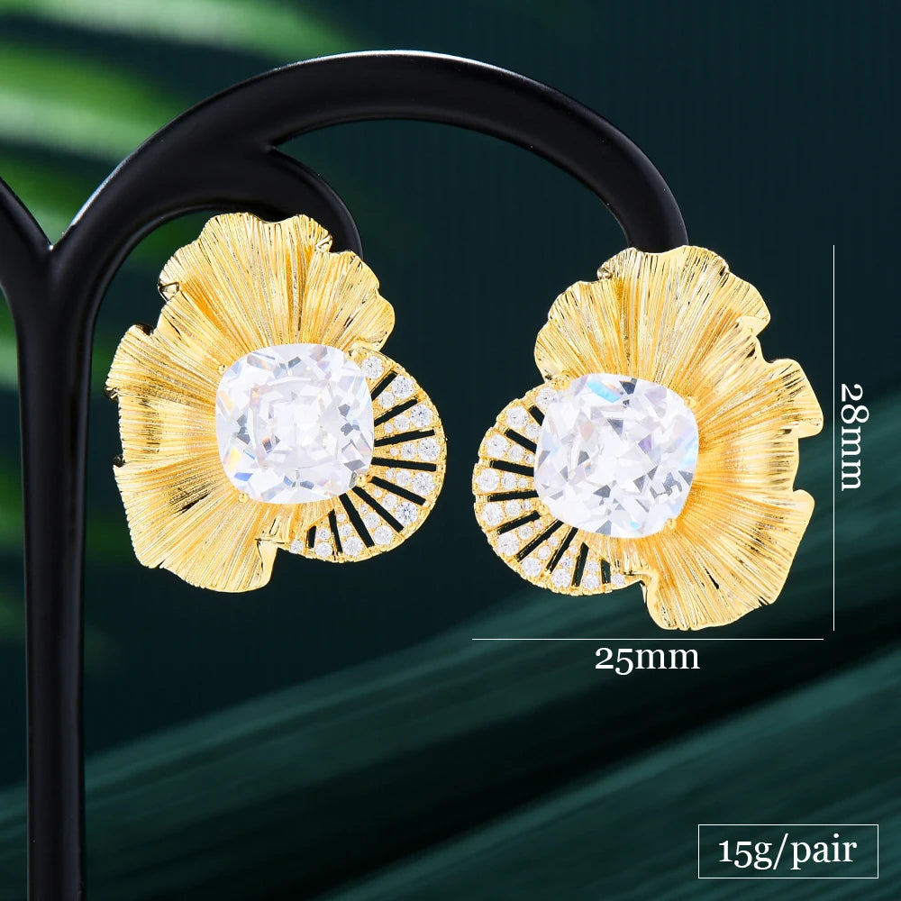 New Gorgeous Luxury Gold Ring Earrings Jewelry Sets Charm DIY Cubic Zircon Party Show Gift