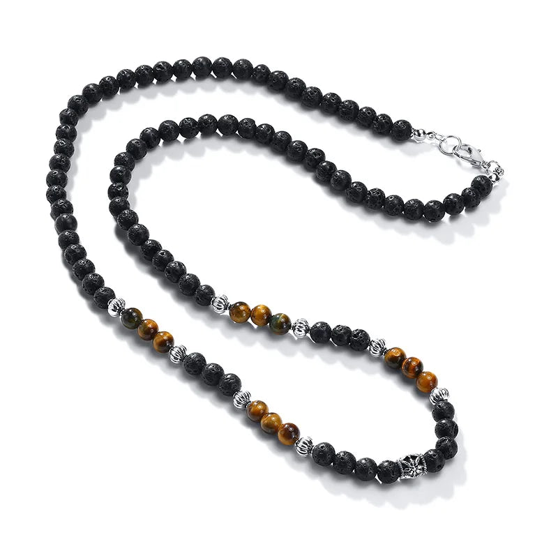 MENS BOHO LONG BEADED NECKLACE WITH TIGER EYE BEADS