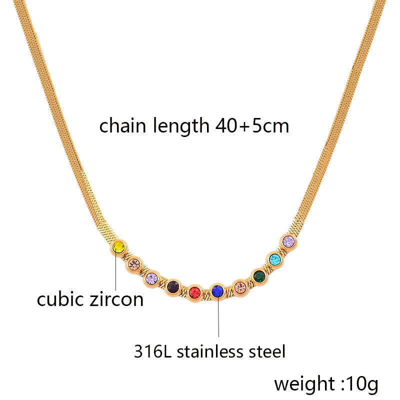 Stainless Steel Colourful Cubic Zirconia Necklace For Women