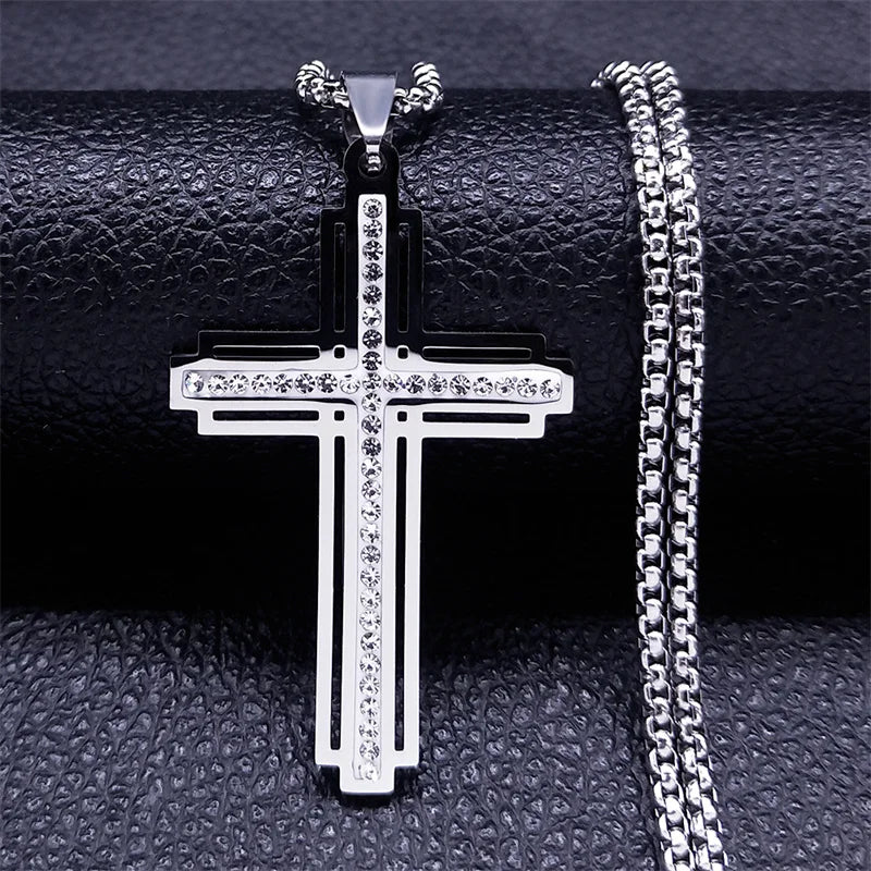  Catholic Cross Necklace Silver Color Stainless Steel Pendant Necklaces