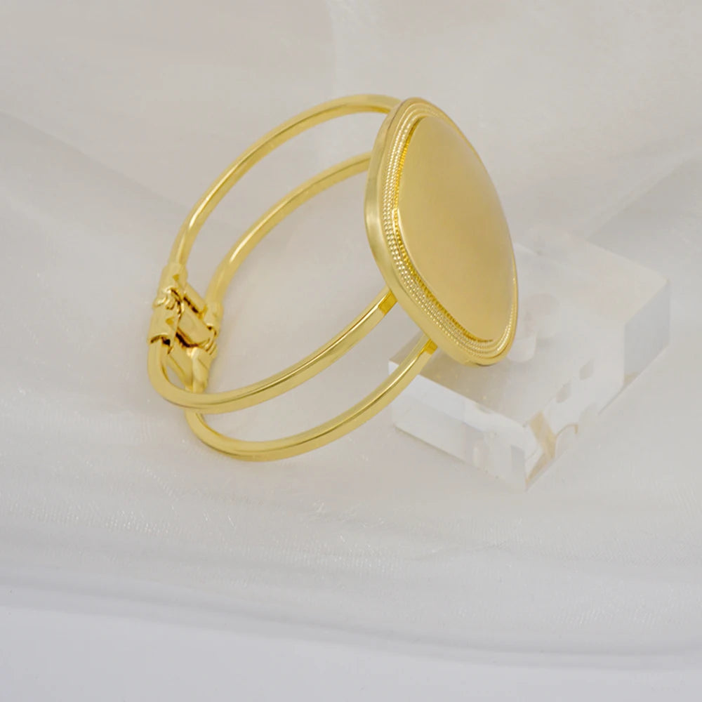 African Gold Color Delicate Pendant Necklace Earrings Ring Bracelet  Set