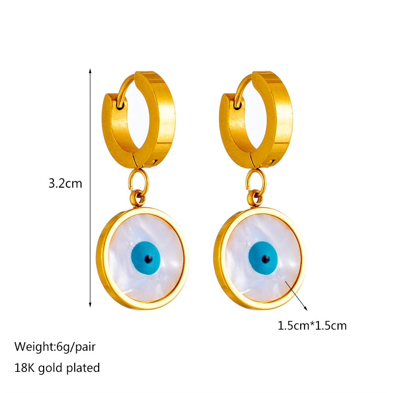 316L Stainless Steel Pearl Oyster Blue Eyes Hoop Earrings For Women