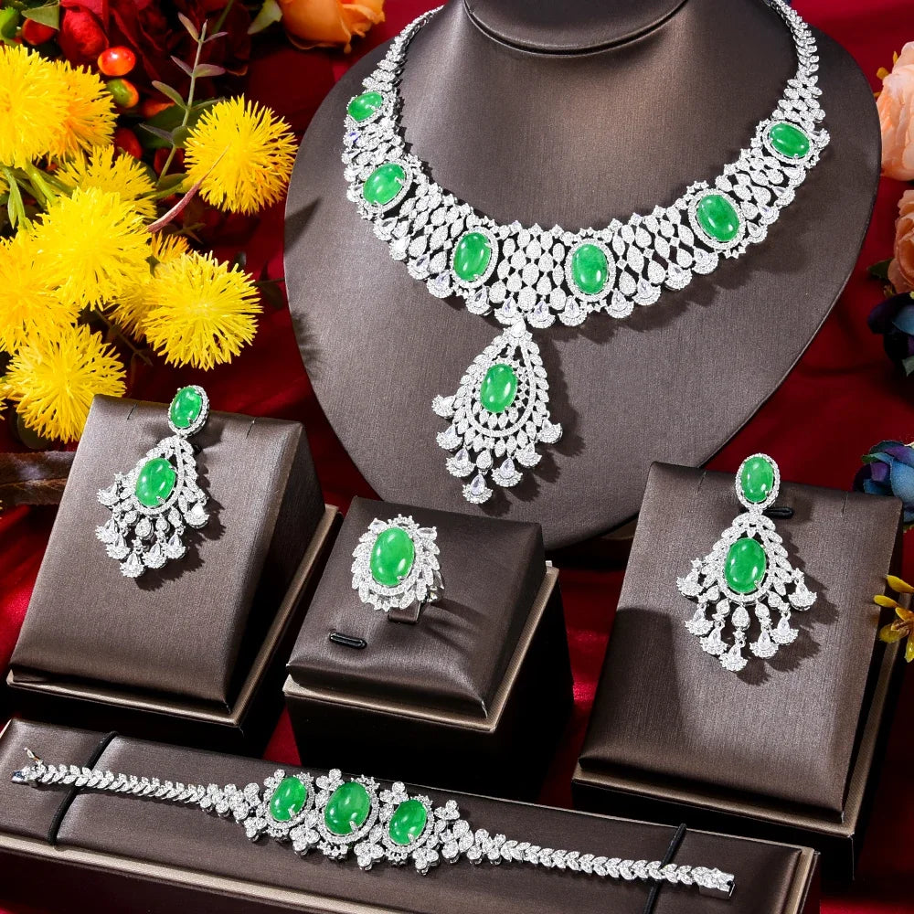 New Luxury Gorgeous Charm Necklace Bangle Earring Ring Jewelry Set 4PCS