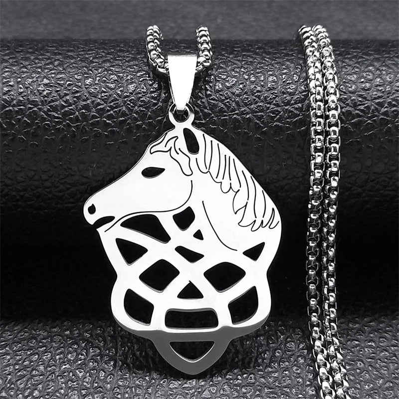 Witch Pentagram Celtic Knot Necklace Stainless Steel Crescent Moon Star Necklaces