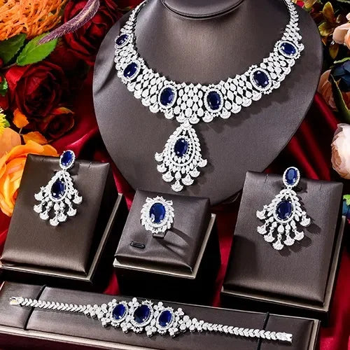 New Luxury Gorgeous Charm Necklace Bangle Earring Ring Jewelry Set 4PCS