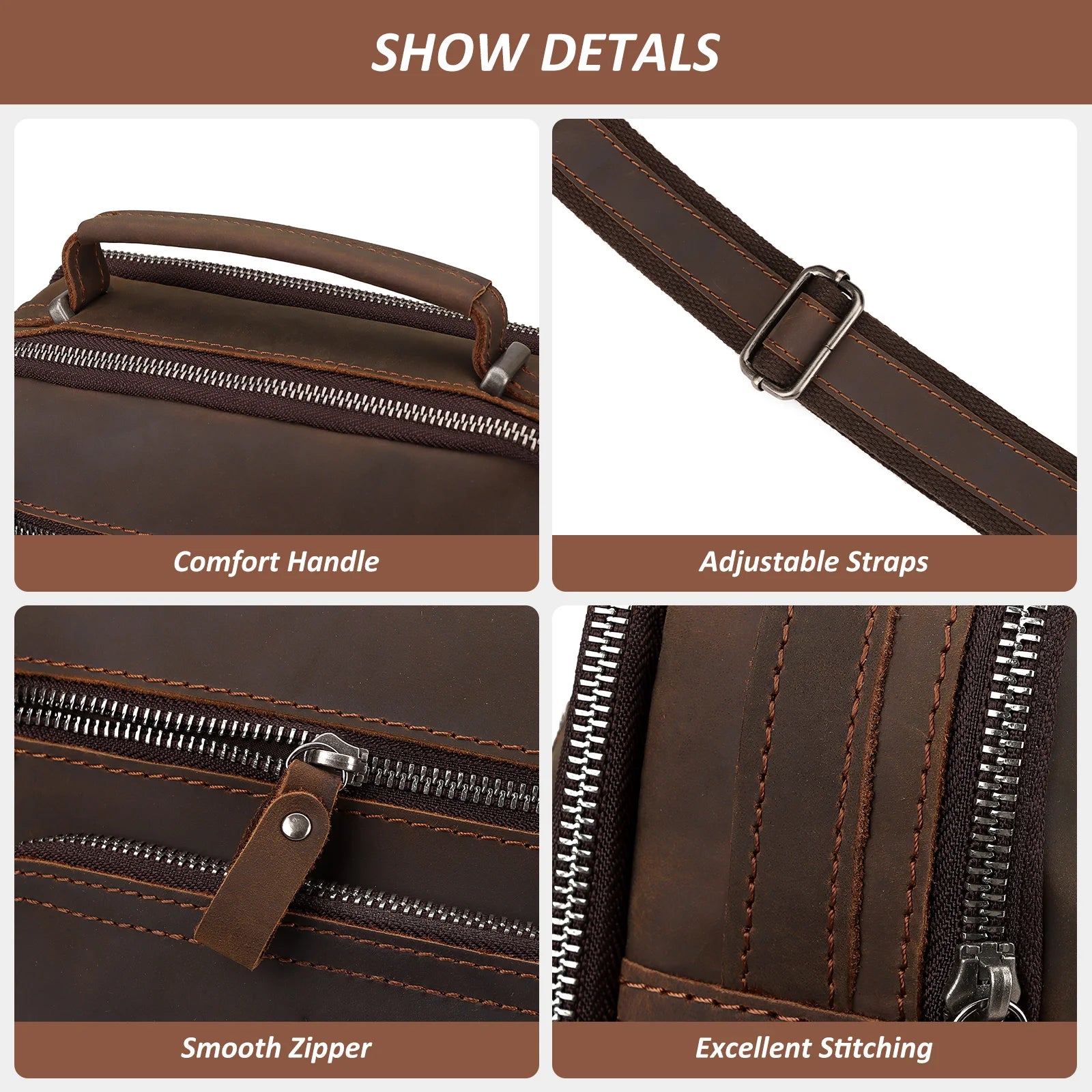 Crazy Horse Leather Men Vintage Handbags Business Office Flap Shoulder Messenger Bags