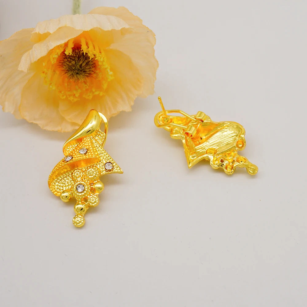 Fashion Gold Color Flower Necklace Duabi Ethiopian Jewelry Sets
