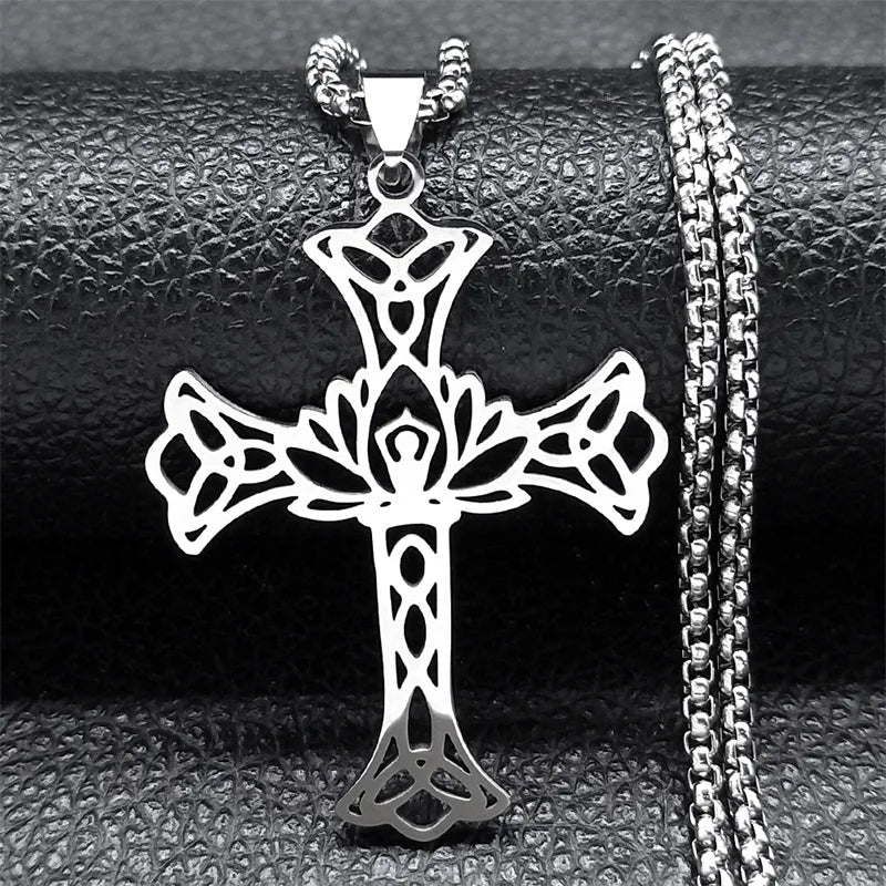 Witch Pentagram Celtic Knot Necklace Stainless Steel Crescent Moon Star Necklaces