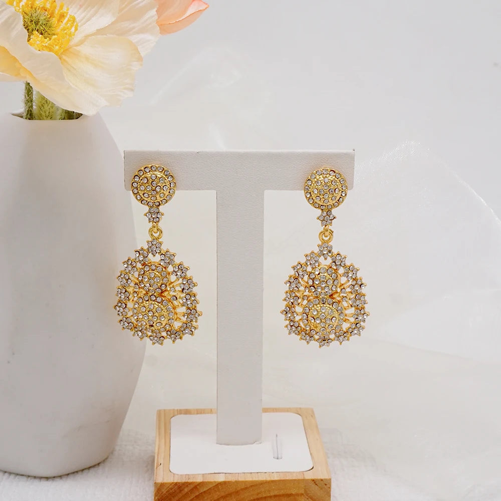 Simple Design Dubai African Gold Color Bridal Gifts Necklace Earrings Sets