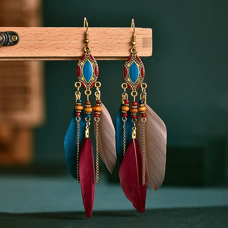Bohemian Long Feather Earrings for Women