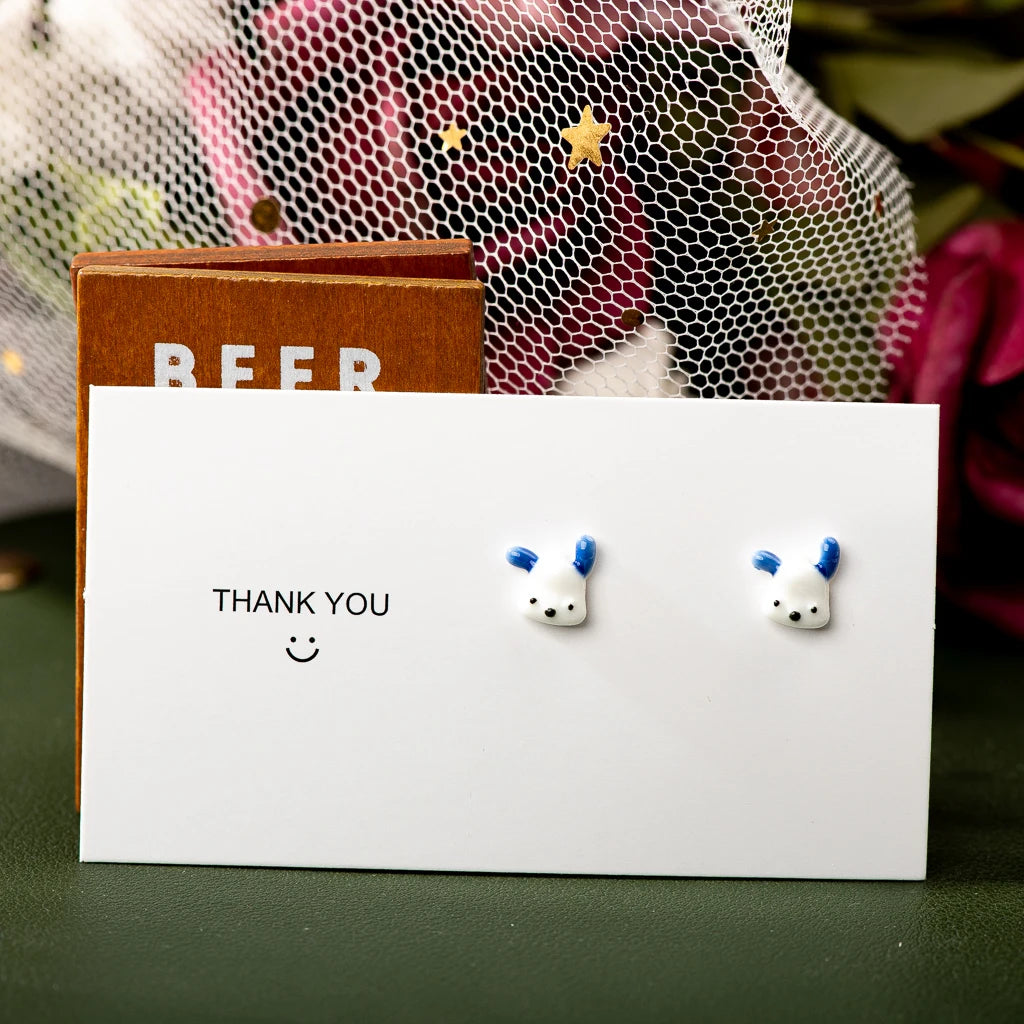 Cute Ceramic Small Dot Cartoon Dog Earrings