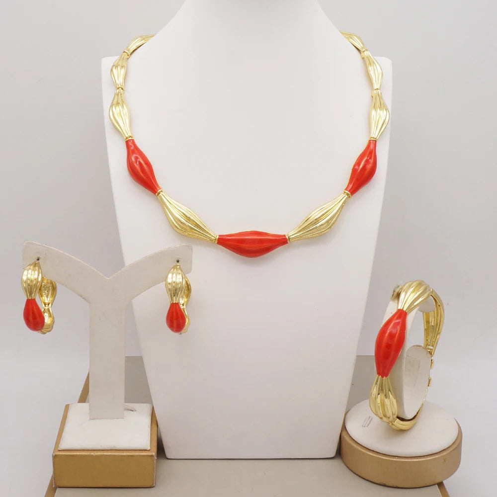 Brazilian Gold Color Flower Jewelry Dubai Jewelry Set For Women - Image 10