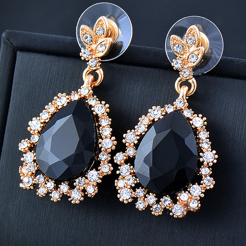 retro luxury full crystal large waterdrop dangle earrings for women