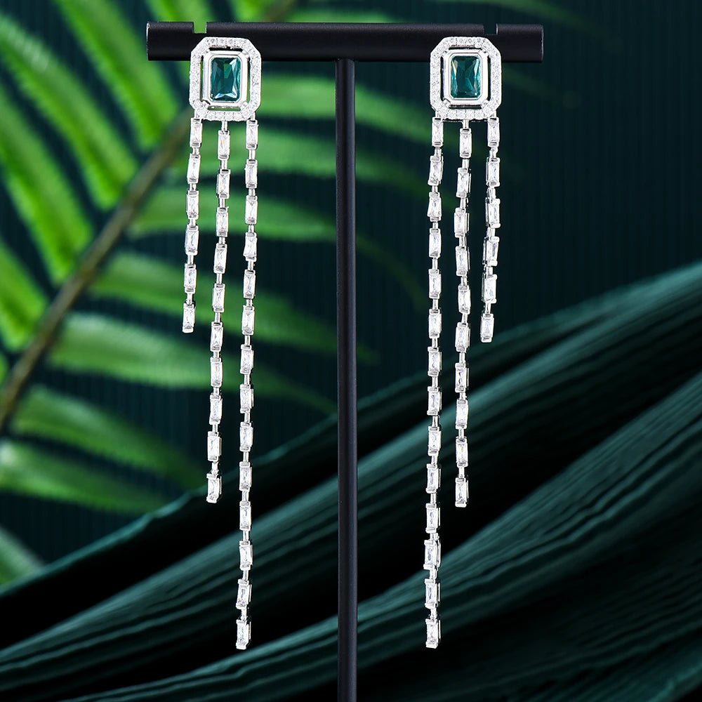  Trendy Sweet Long CZ Tassel Earrings For Women Bohemian Geometric Drop Earring