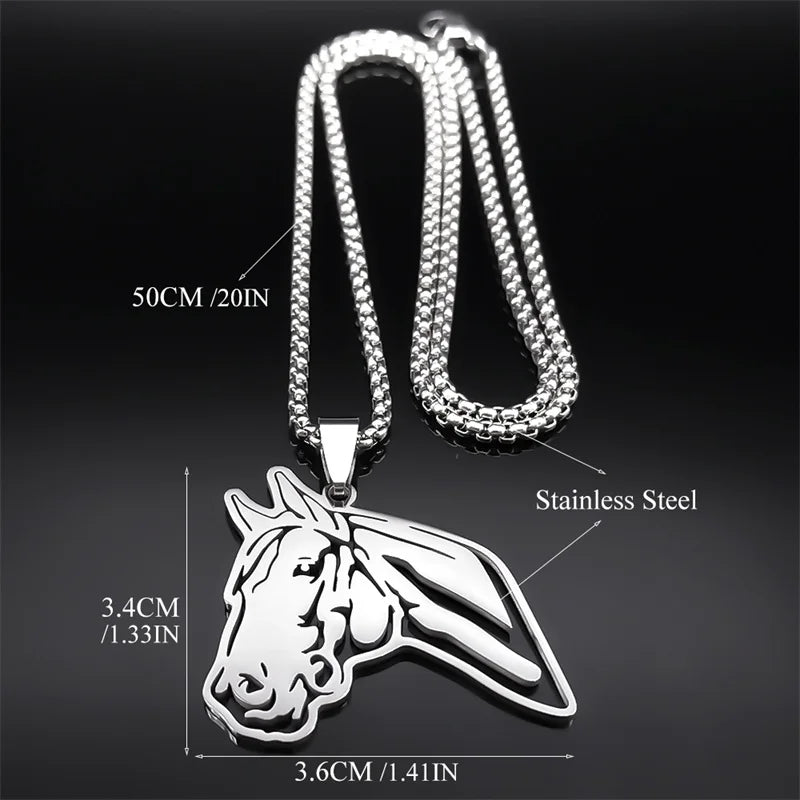Trendy Horse Pendant Necklace for Women Men Stainless Steel Silver Color Animal Horses Chain