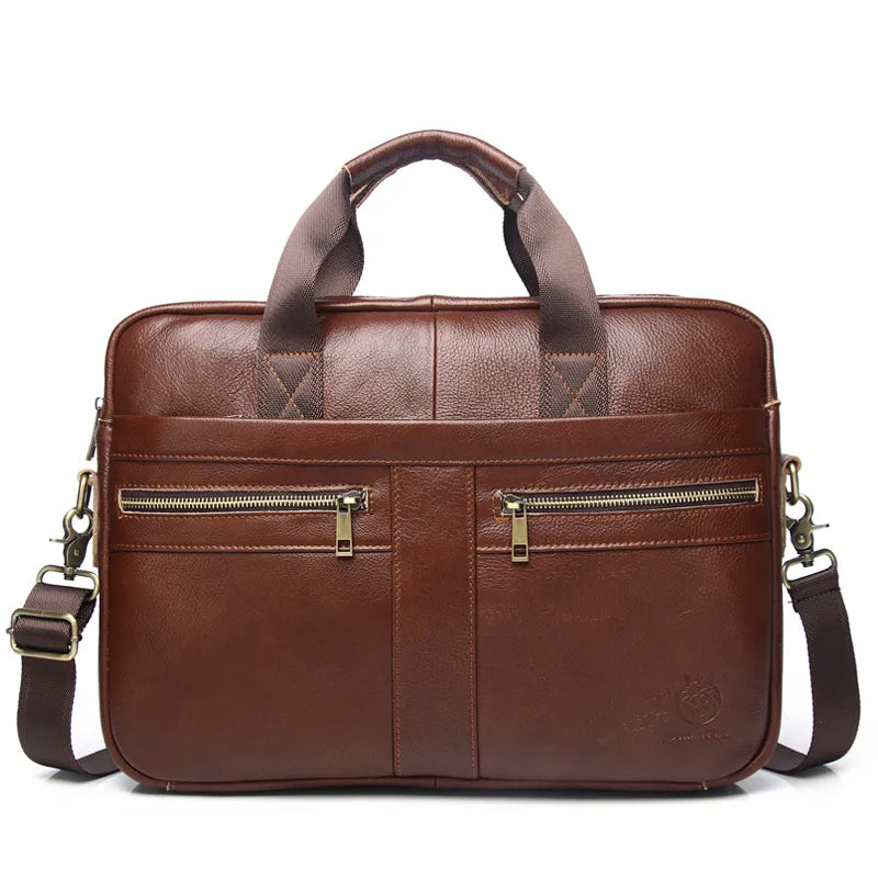 Genuine Leather Briefcases Hard For Men 15.6 Inch Office Bussiness Computer Bag
