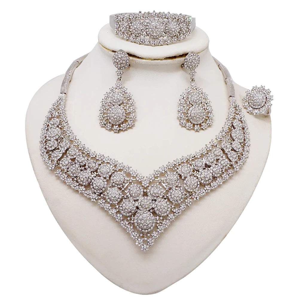 Simple Design Dubai African Gold Color Bridal Gifts Necklace Earrings Sets