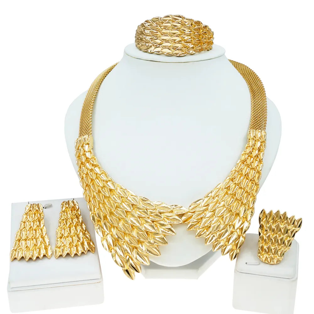 Gold Plating Necklace Earrings Pendant Jewelry Sets For Women