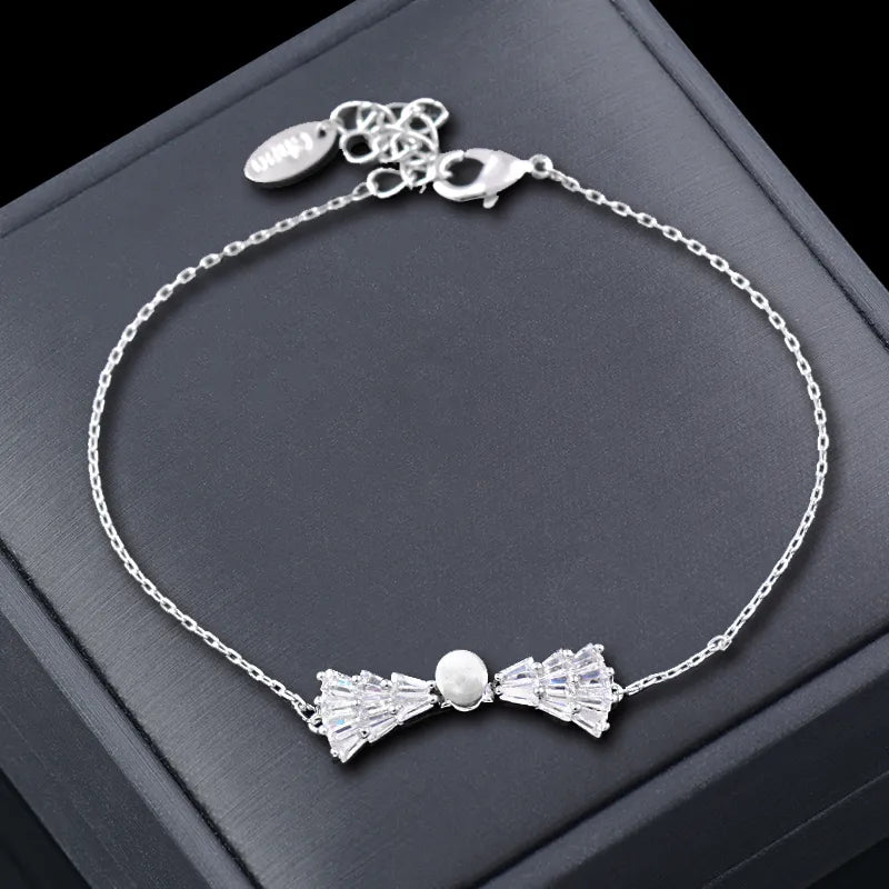  lovely crystal bow crown pink flowers bracelets for women