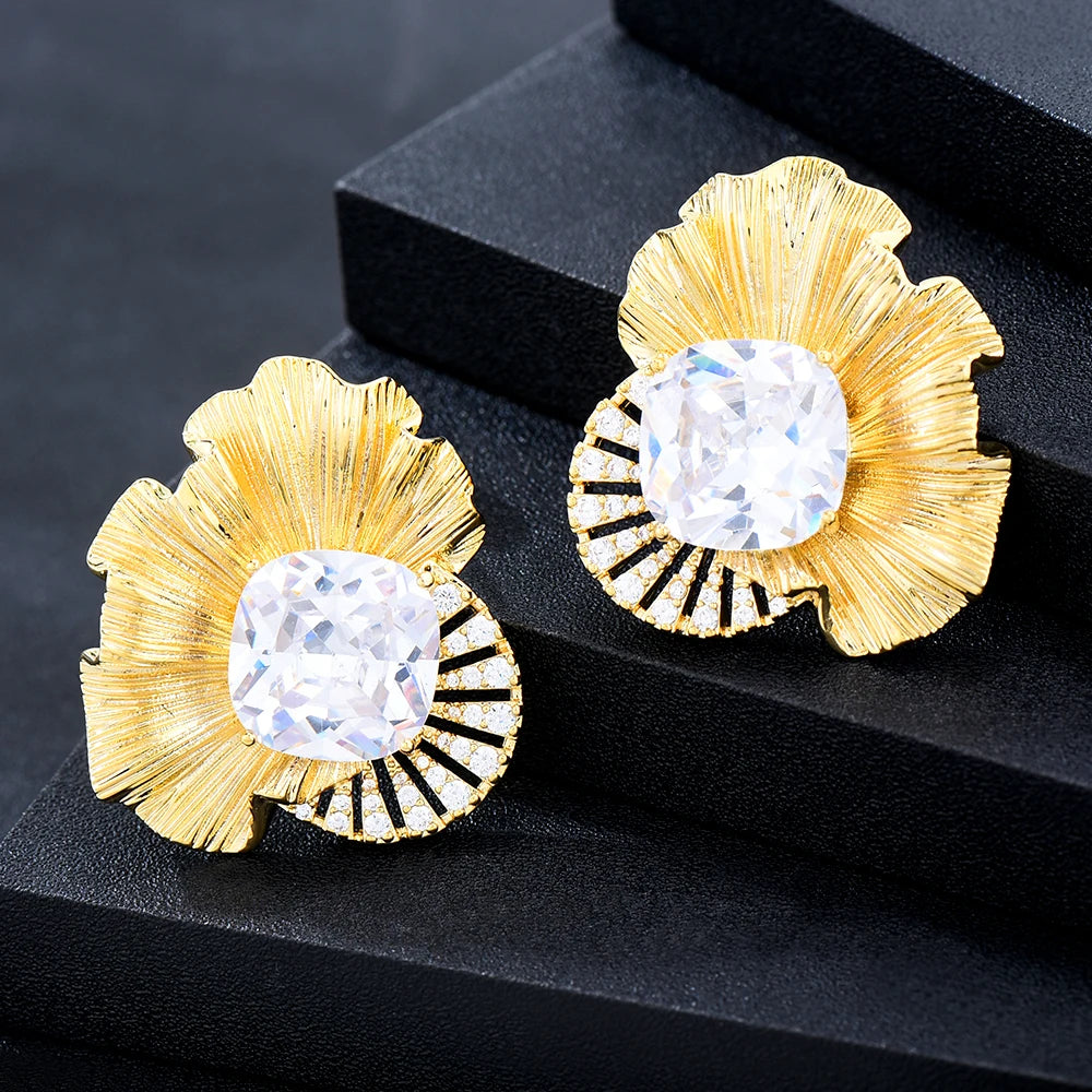 New Gorgeous Luxury Gold Ring Earrings Jewelry Sets Charm DIY Cubic Zircon Party Show Gift