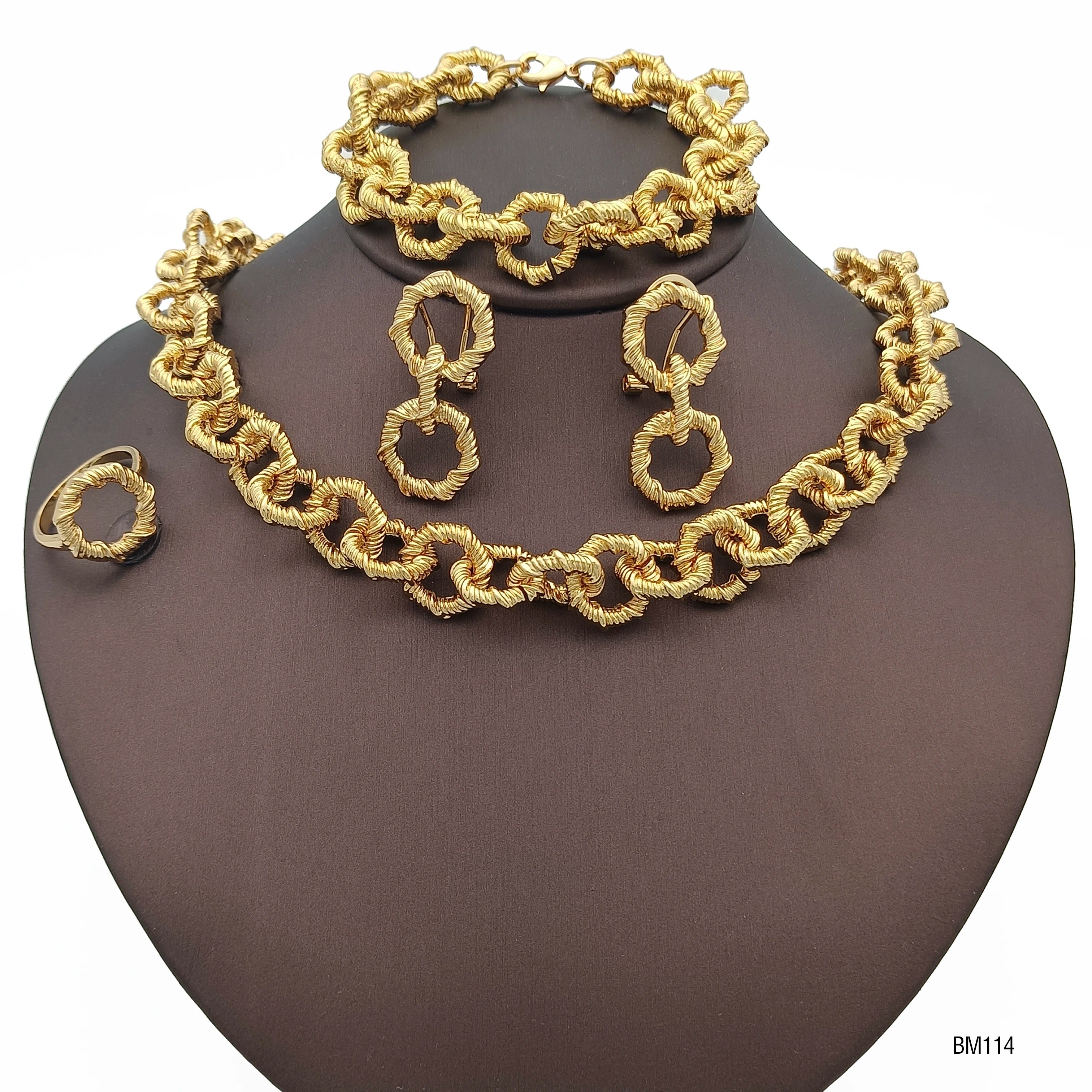 18k Gold Plated  African Gold Color Necklace Earrings Bracelet Ring Set
