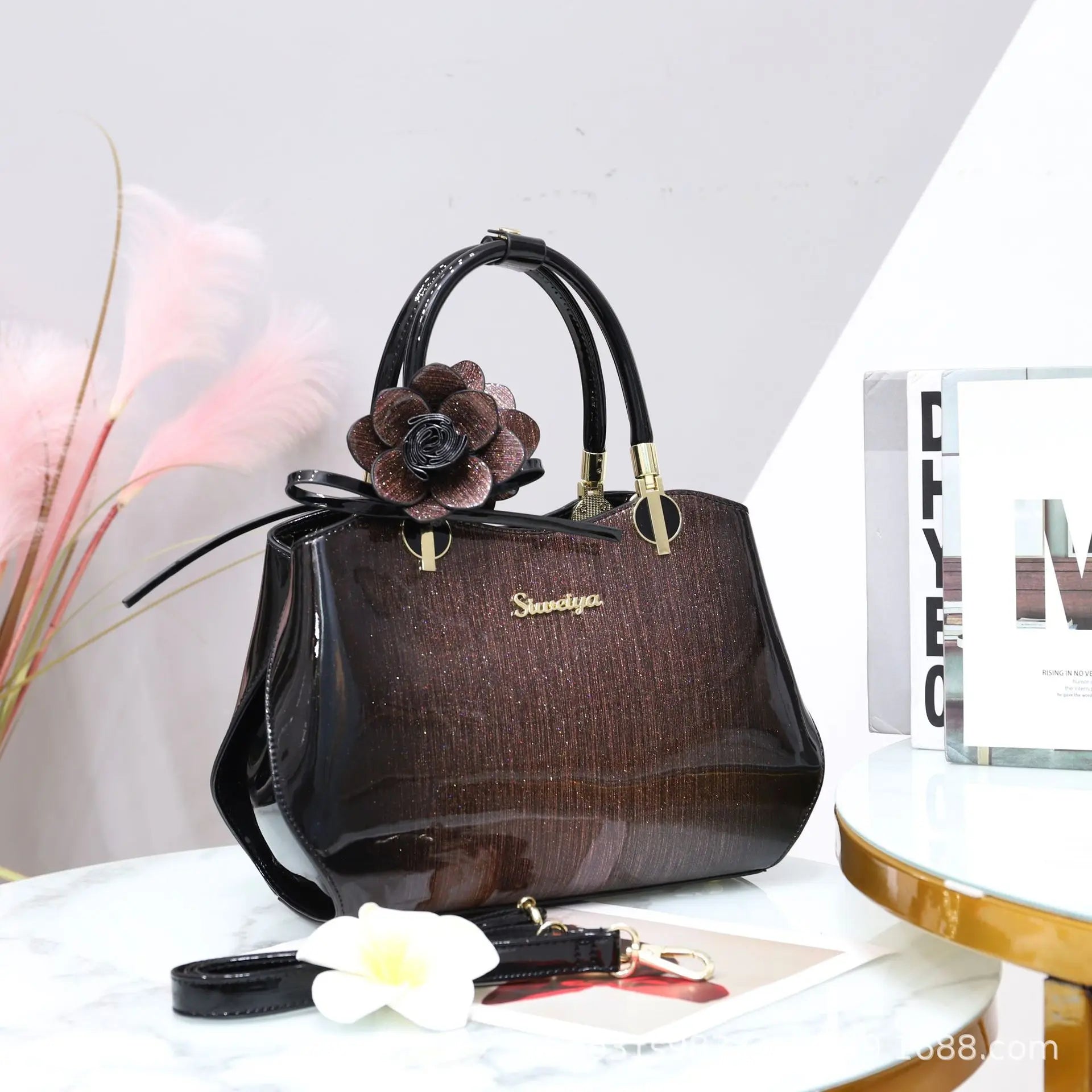 Fashionable Women Shoulder Boston Bag Luxury Noble Flower Handbag