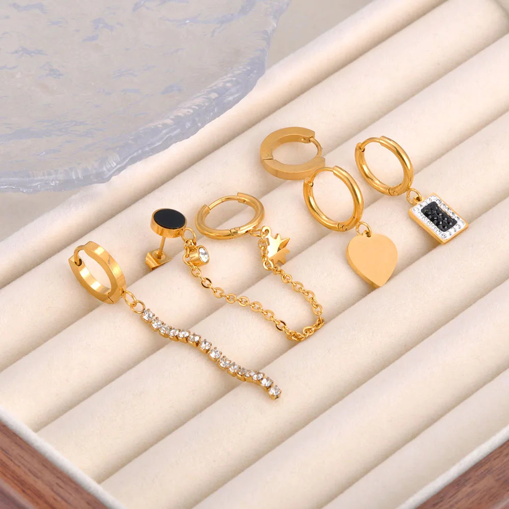 3Pair/Set Stainless Steel Heart CZ Crystal Hoop Earrings For Women