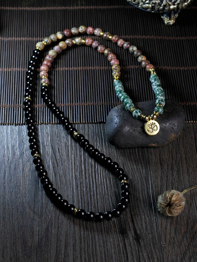 Natural Onyx bracelet 8mm beads necklace yoga 108 suitcase stone bracelet for woman and man