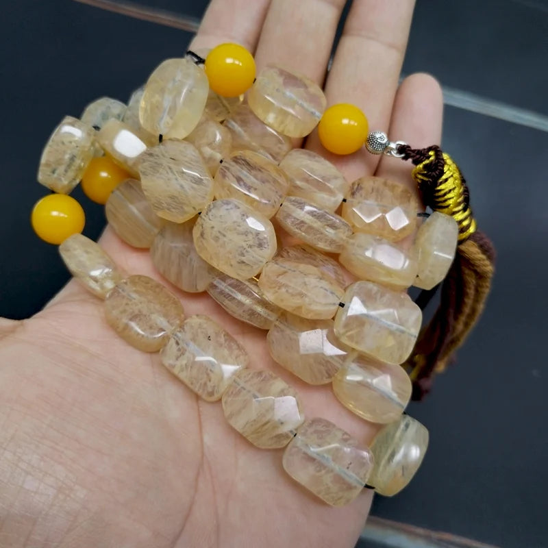 Tasbih Citrine stone with yellow resin Islamic misbaha 33 gemstone Rosary beads Muslim bracelet