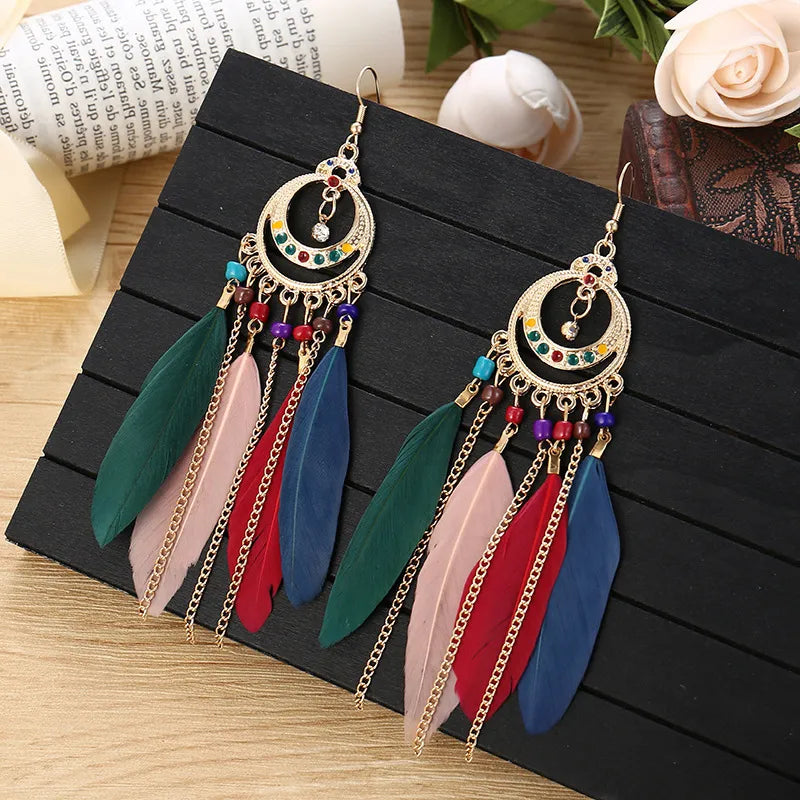 Bohemian Long Feather Earrings for Women