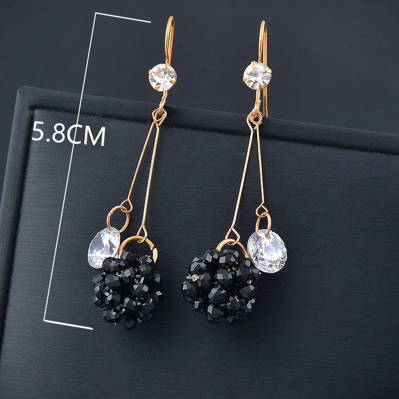 charm black crystal ball long drop earrings for women