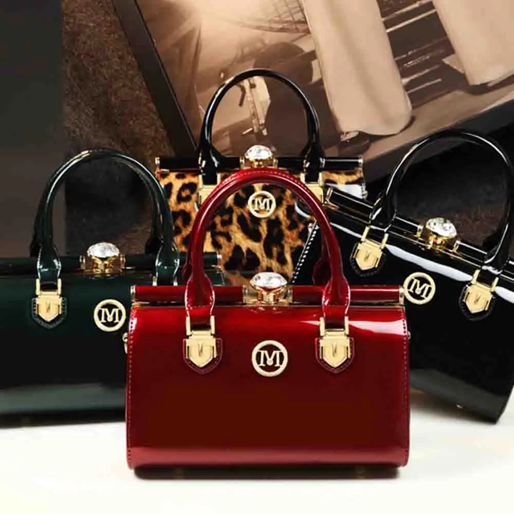 Fashion Women Frame Bag Luxury Patent Leather Top Handle Bags