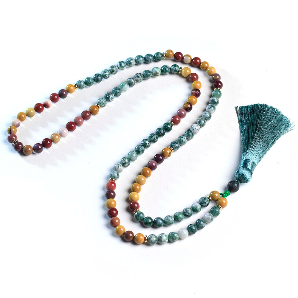 108 Mala Beaded Tassel Necklace,8mm beads Lapis lazuli and yolk vitellite Japamala Meditation
