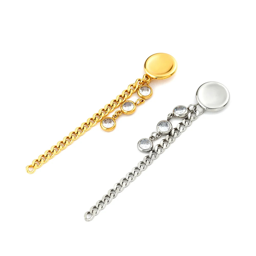 Stainless Steel Sparkling Circle Tassel Earrings Trendy CZ Crystal Dangle Earring For Women