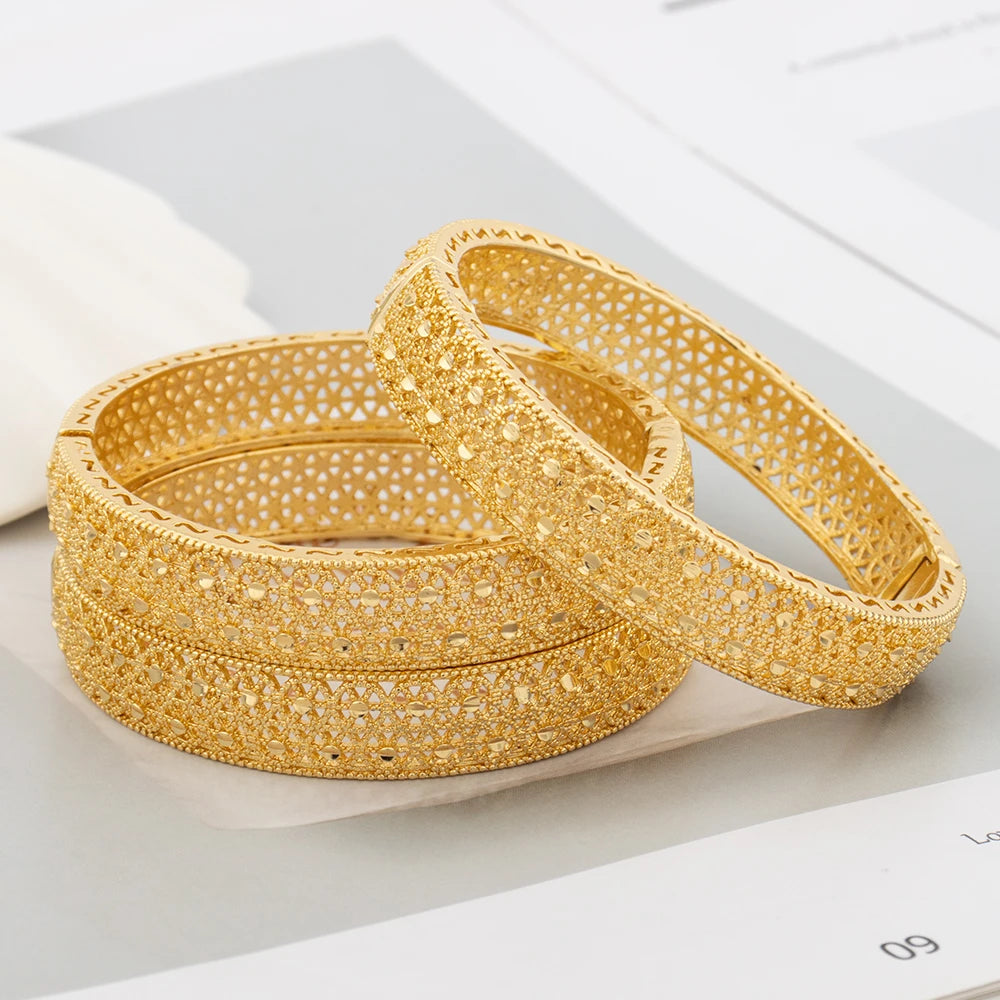 Gold Color Cuff Bangle for Women Arab India 3PCS Jewelry set