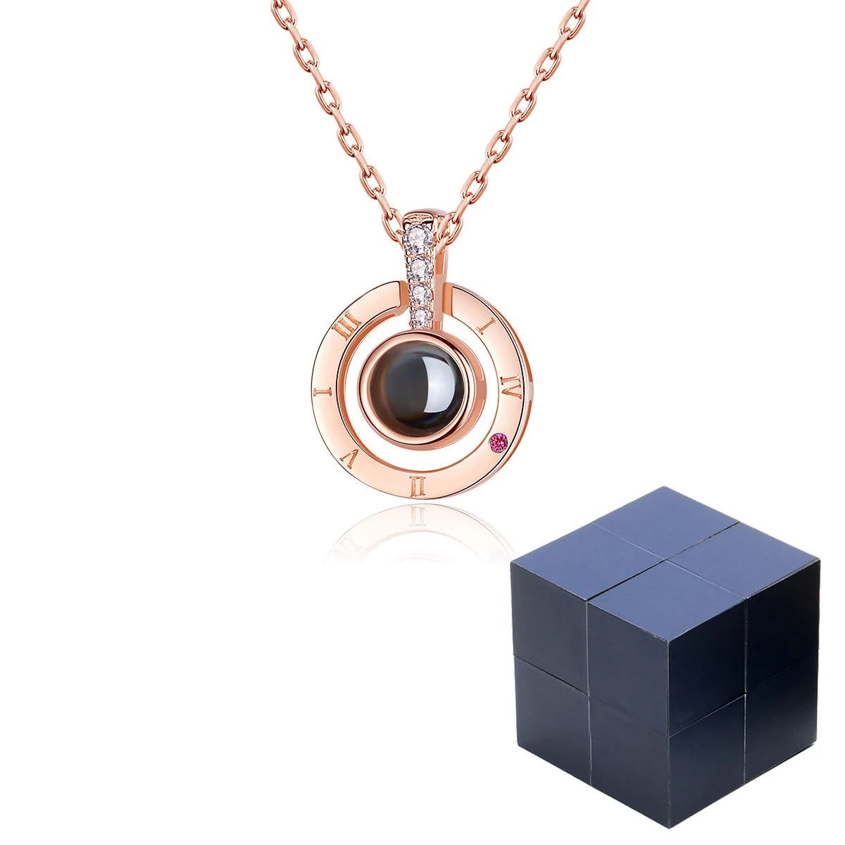 100 Languages I Love You Projection Necklace WIth Flipped Magic Cube Gift Box For Women