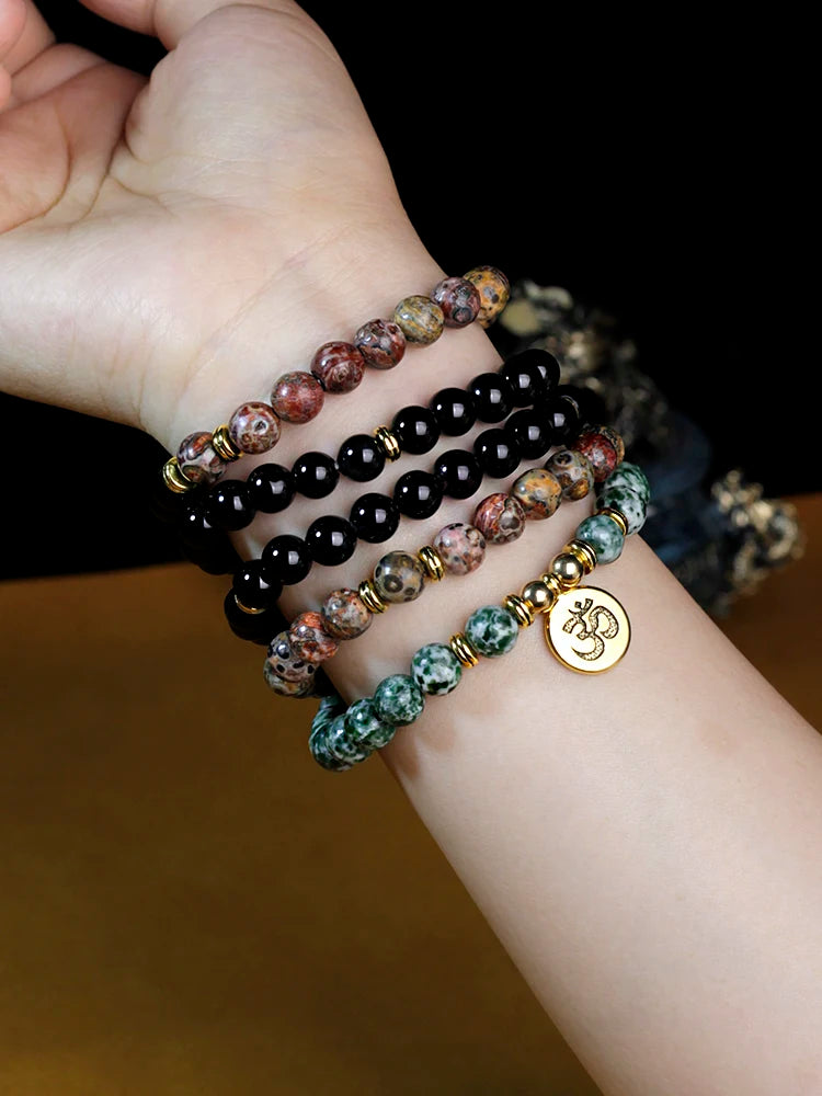 Natural Onyx bracelet 8mm beads necklace yoga 108 suitcase stone bracelet for woman and man