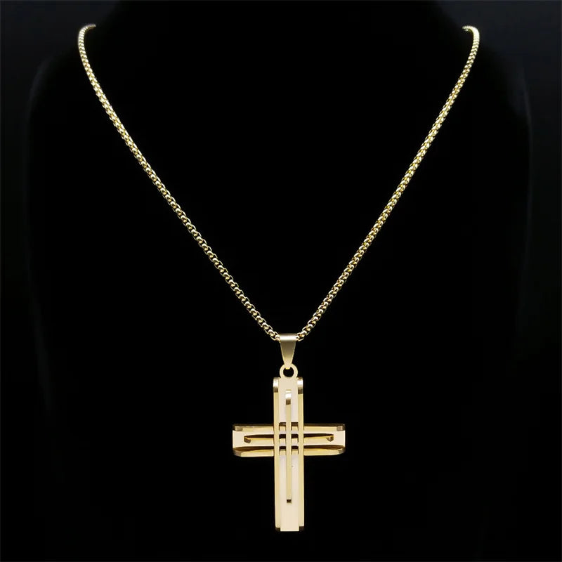 Jesus Christ Cross Chain Necklaces Stainless Steel Gold Color Chain Necklace