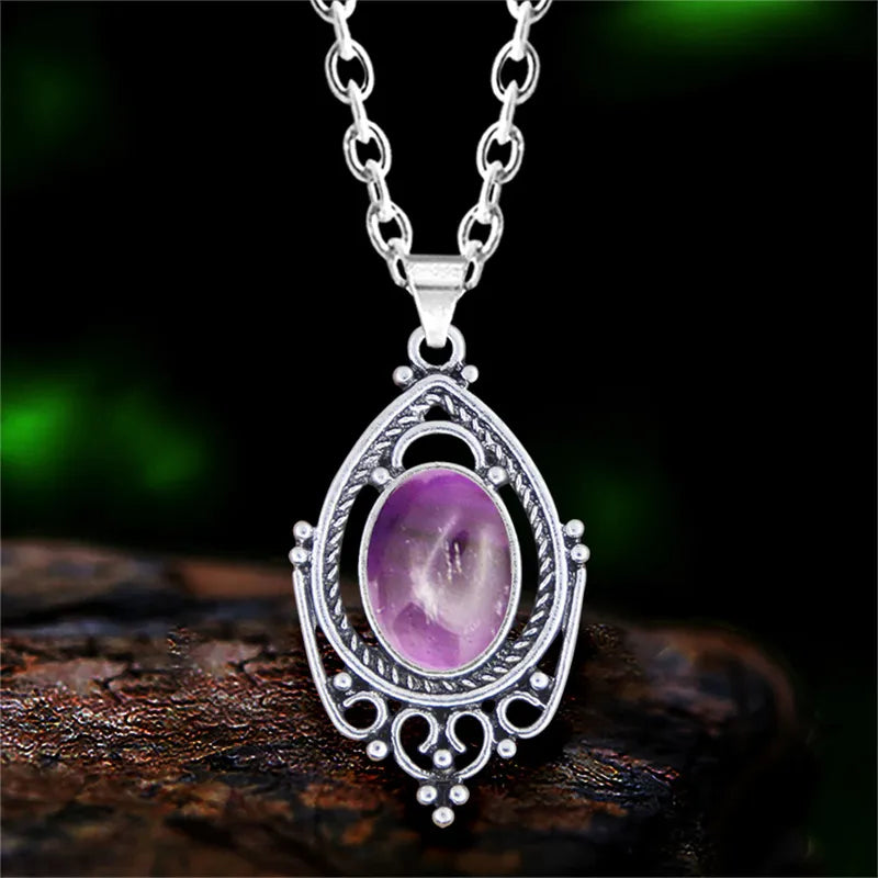  Vintage Water Drop Pendant Natural Jades Lapis Opal Necklace