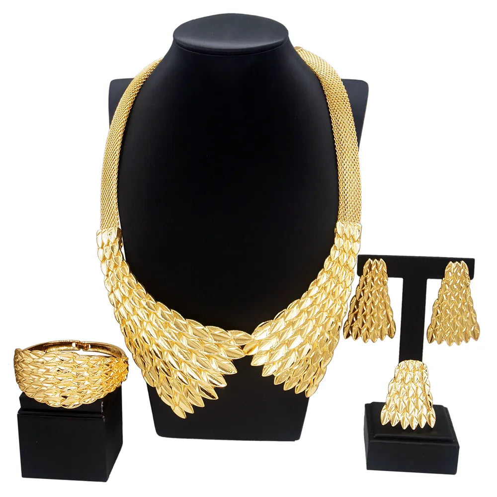 Gold Plating Necklace Earrings Pendant Jewelry Sets For Women
