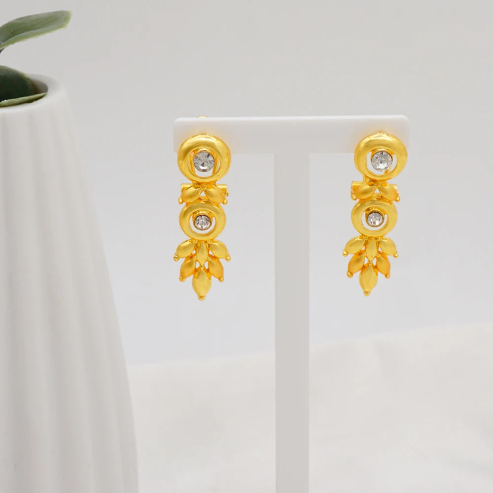Luxury Indian African Gold Color Necklace Earrings Set Dubai Jewelry Set