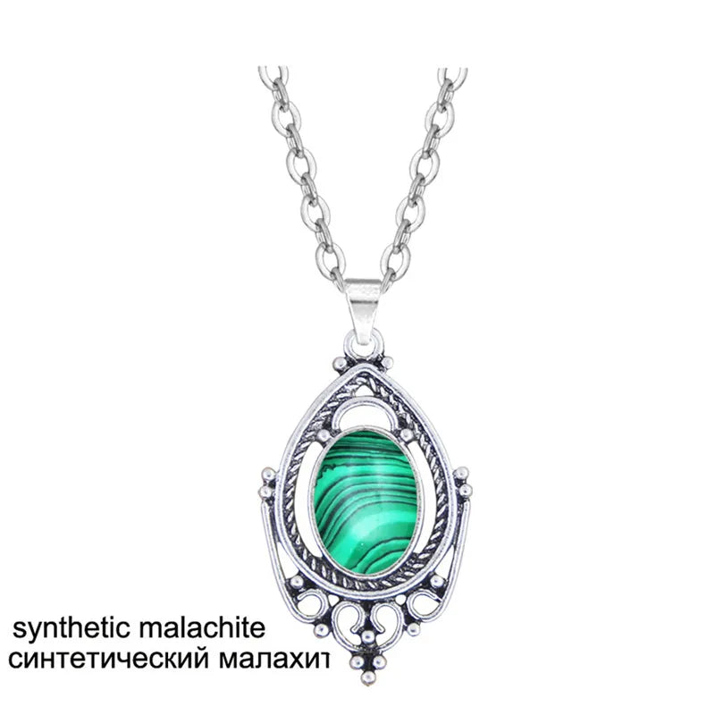 Vintage Water Drop Pendant Natural Jades Lapis Opal Necklace