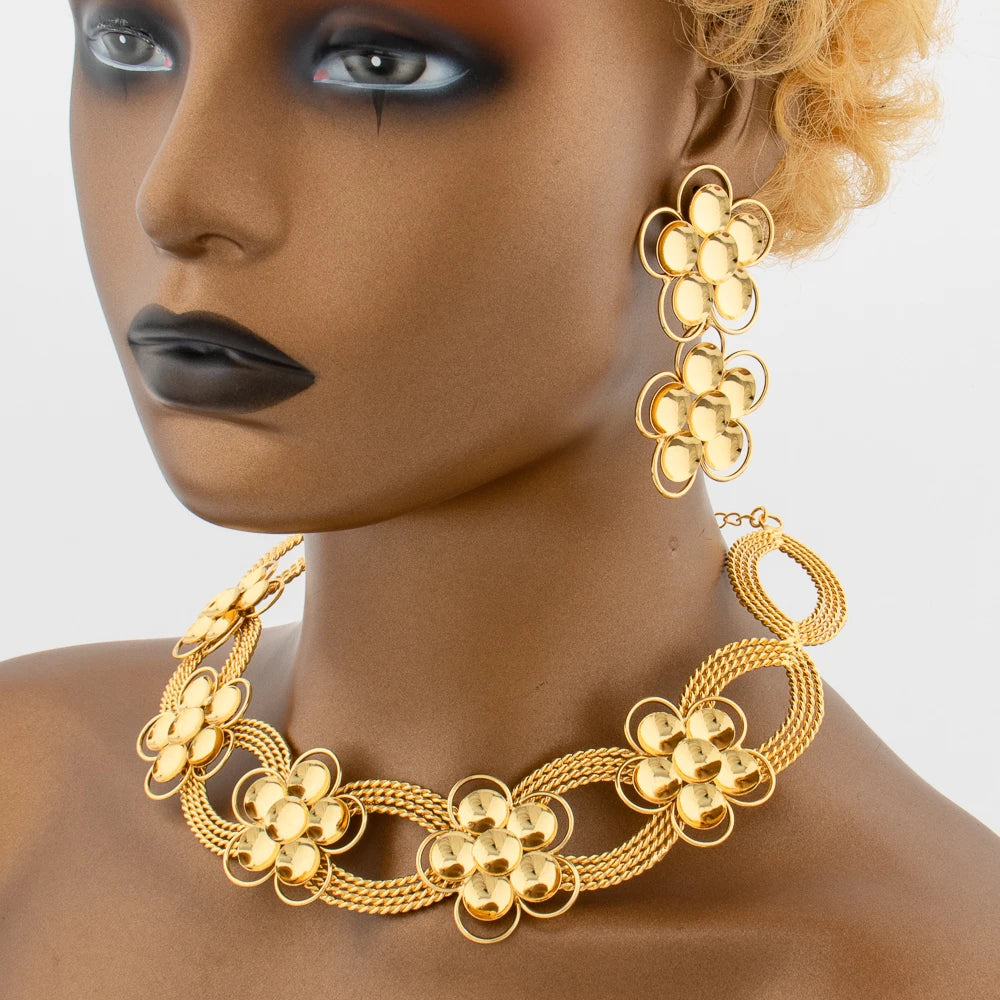 Gold Color Necklace for Women Dubai Flower Design Jewelry Set