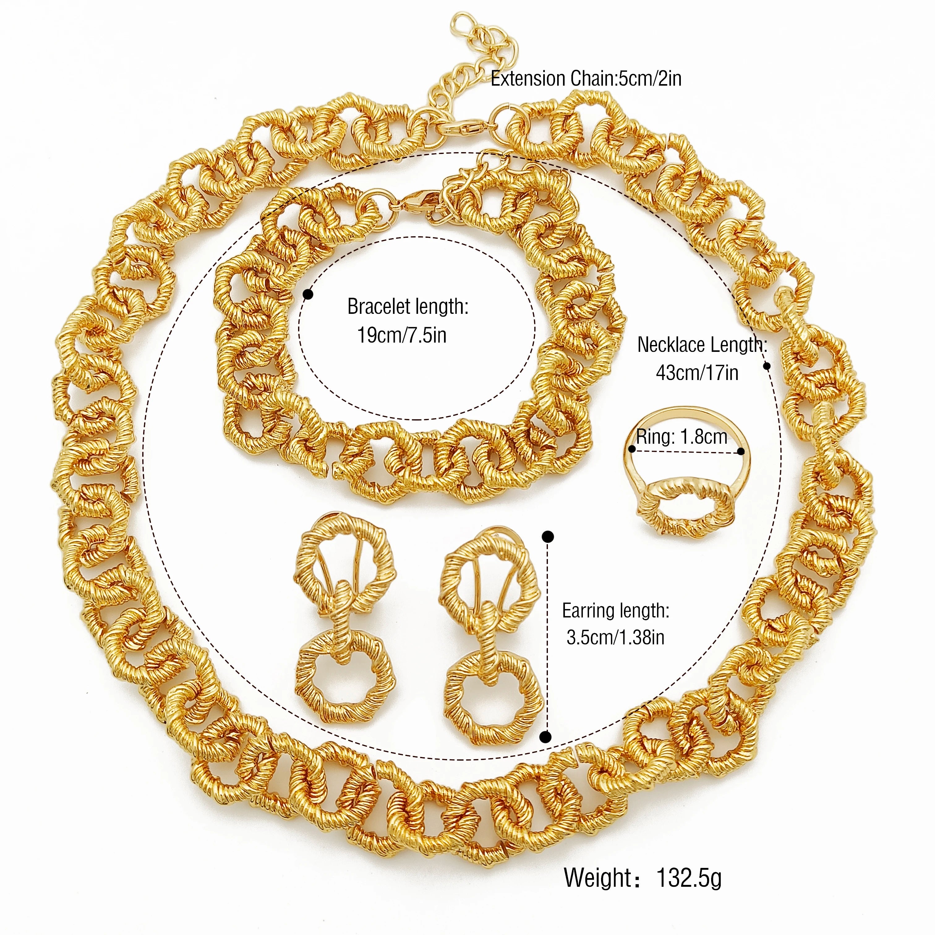 18k Gold Plated  African Gold Color Necklace Earrings Bracelet Ring Set